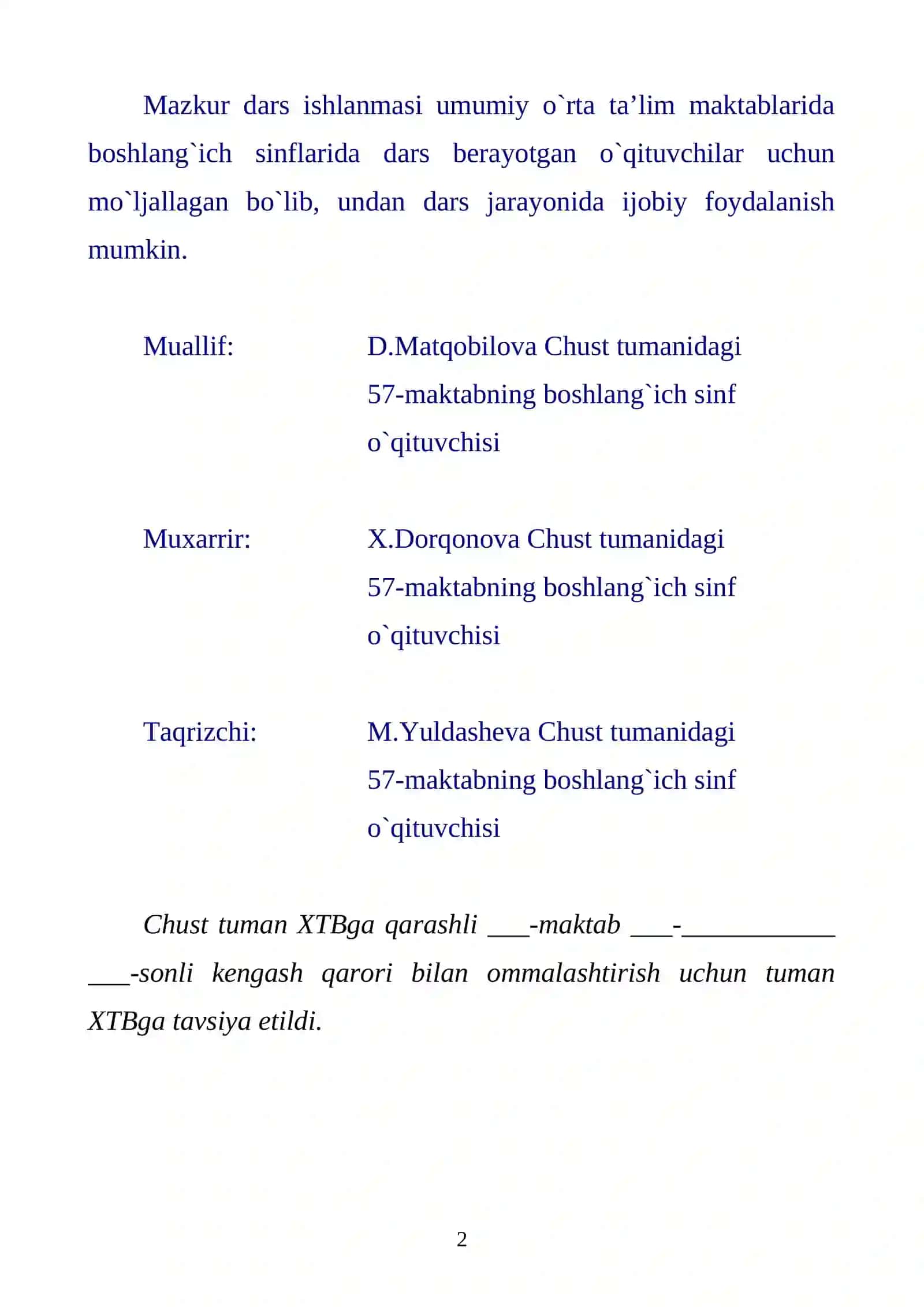 3-SINFLARDA MATEMATIKA FANIDAN TA’LIM MAKTABI 2