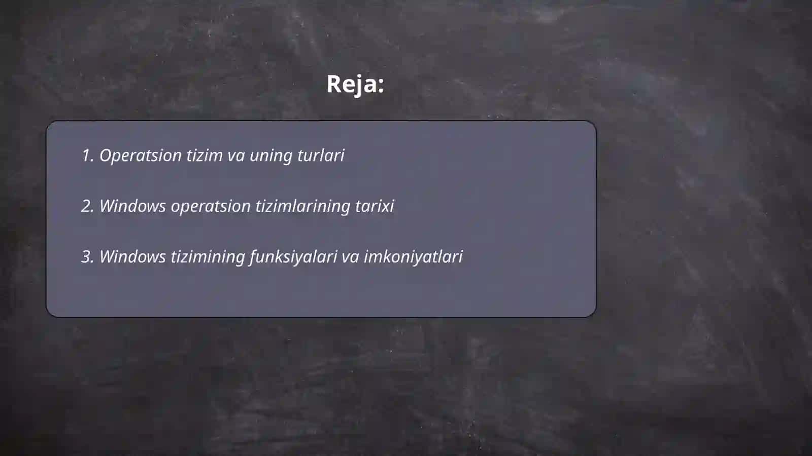 Operatsion tizimlar. Windows operatsion tizimini kompyuterga o'rnatish 2