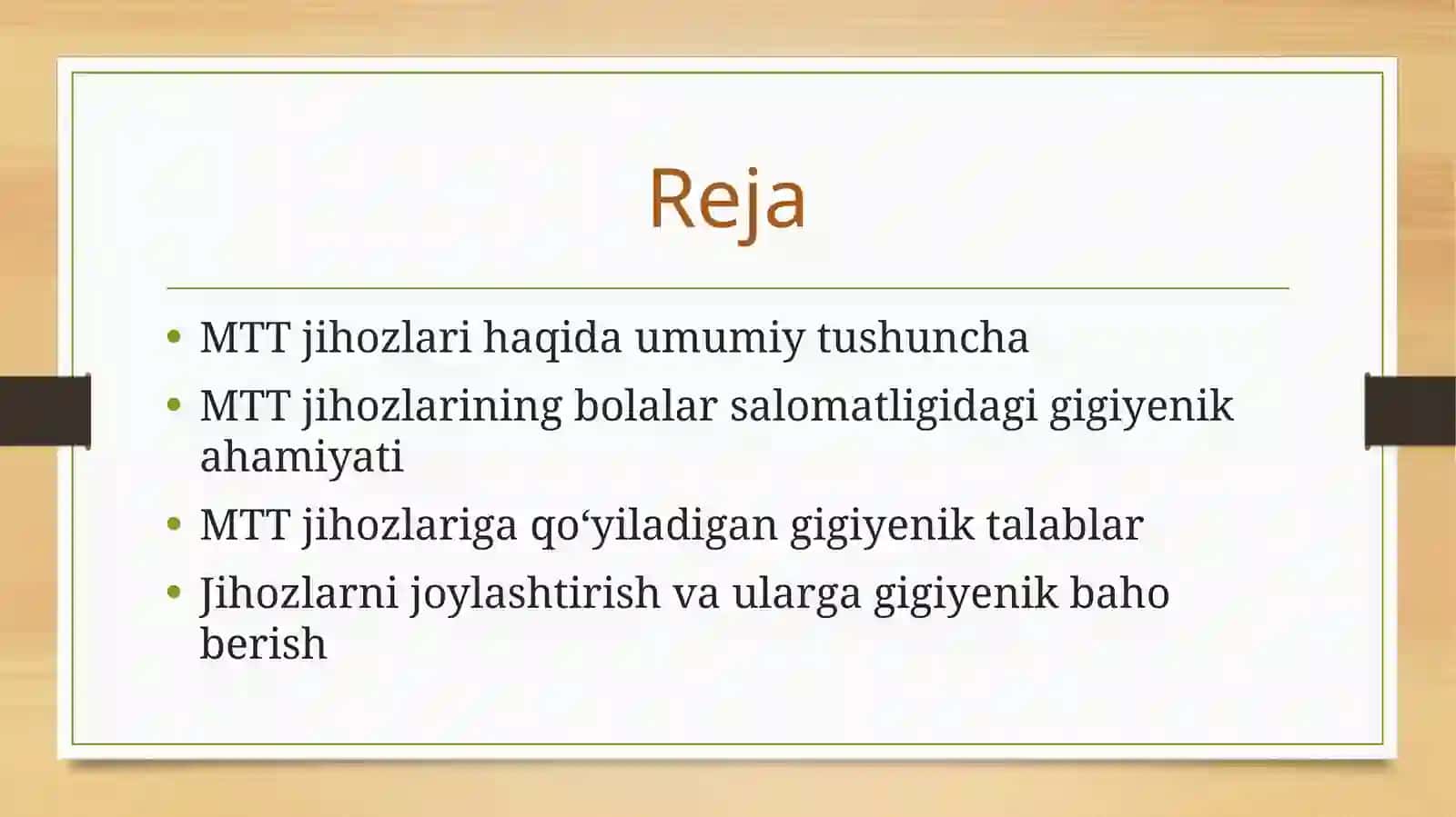 MTT jihozlari va ularning joylashtirishga gigiyenik baho berish 2
