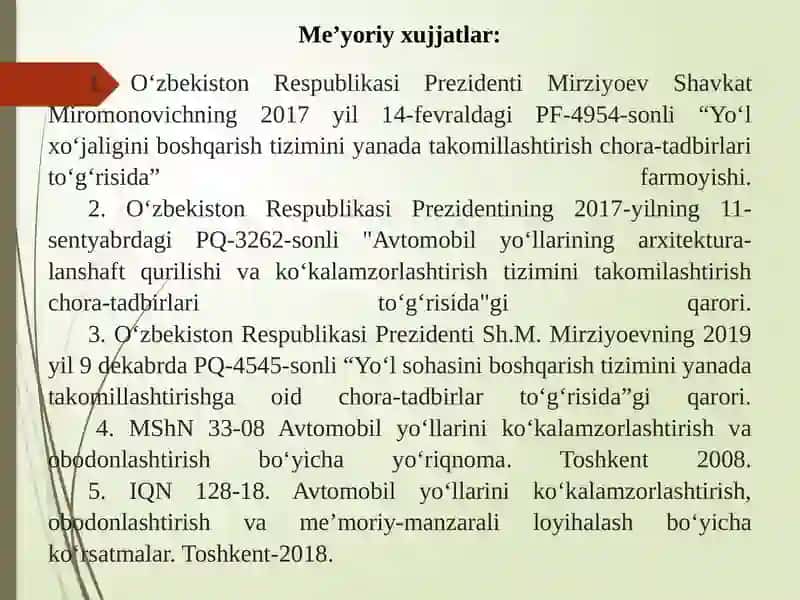 Avtomobilyo‘llari ko‘kalamzorlashtirishtexnologiyalari 2