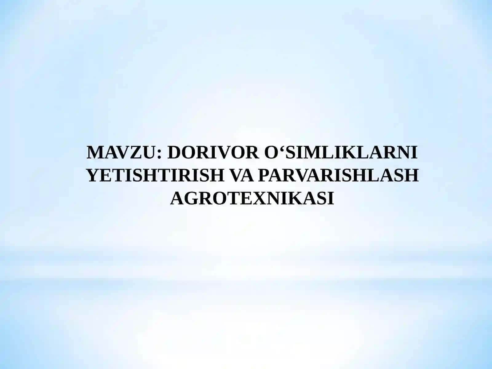 DORIVOR O‘SIMLIKLARNI YETISHTIRISH VA PARVARISHLASH AGROTEXNIKASI 2