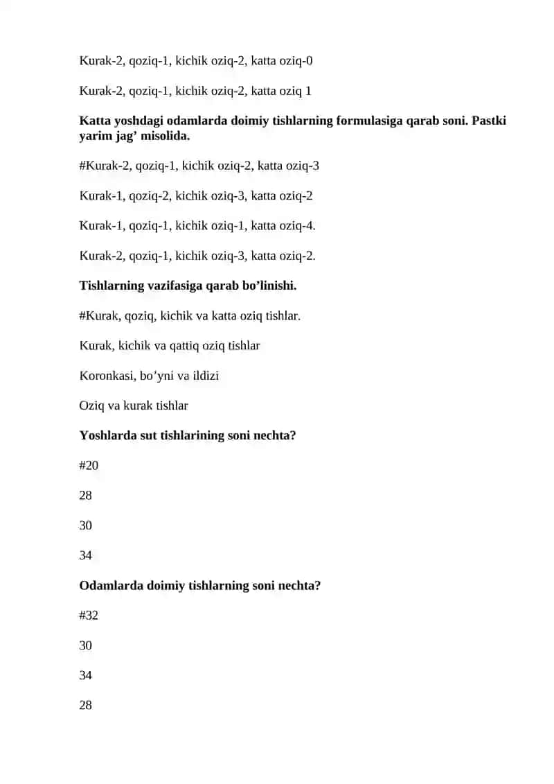“ODAM ANATOMIYASI” FANIDAN TEST SAVOLLARI 2