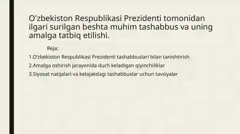 O'zbekiston Respublikasi Prezidenti tashabbuslari bilan tanishtirish 2