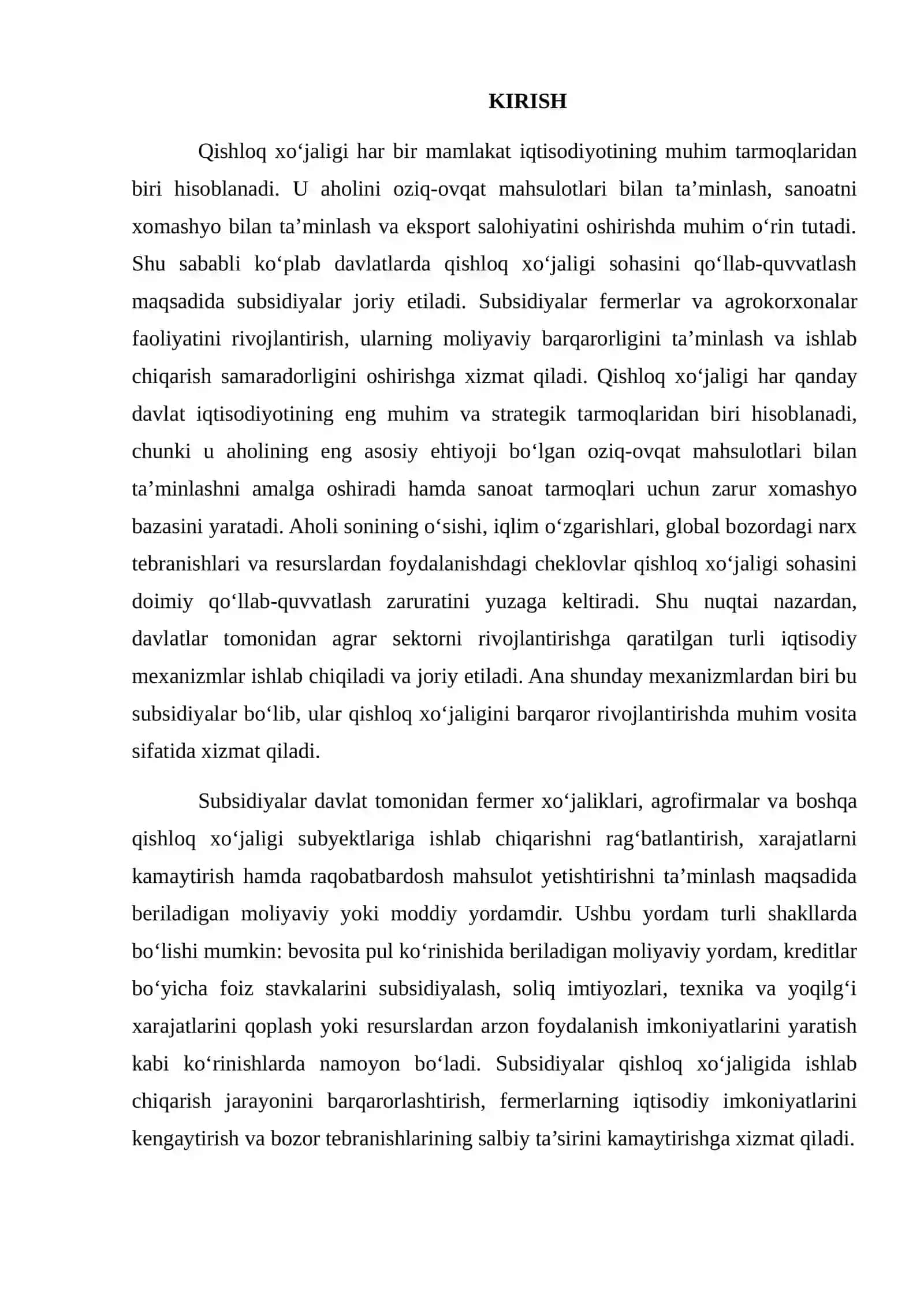 QISHLOQ XO‘JALIGI SUBSIDIYALARI 2