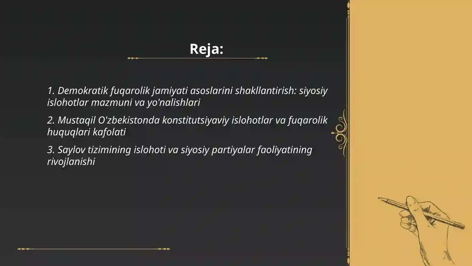 O'zbekistonda demokratik fuqarolik jamiyati asoslarining shakllanishi amalga oshirilgan siyosiy islohotlar 2