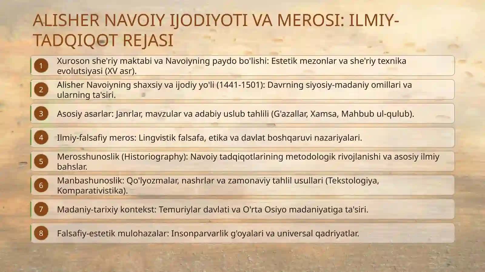 ALISHER NAVOIY IJODIYOTI VA MEROSI: ILMIY-TADQIQOT REJASI 2