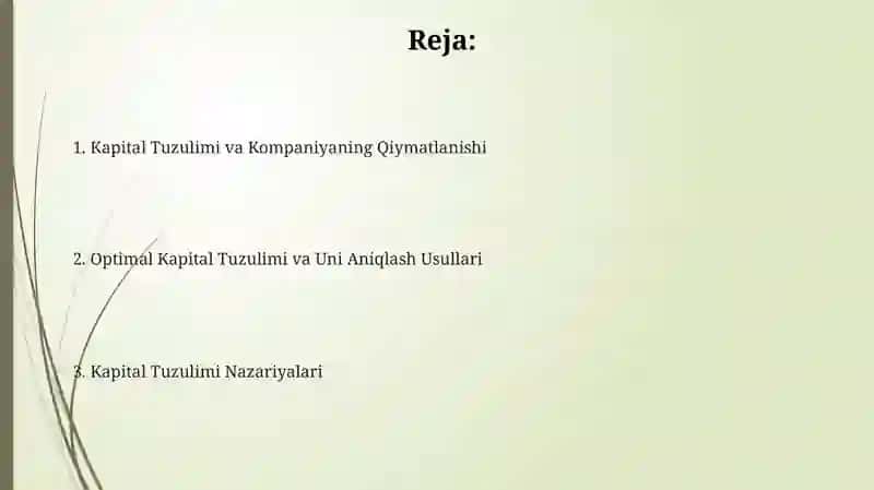 Moliyaviy qarorlar va kapital tuzilmasi 2