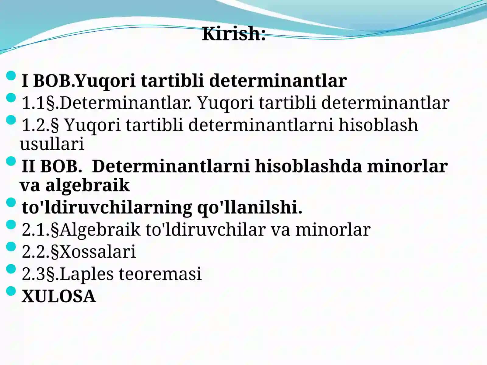 Yuqoritartiblideterminantlarnihishoblashdaminorlarvaalgebraikto’ldiruvchilarningqo’llanilishi 2