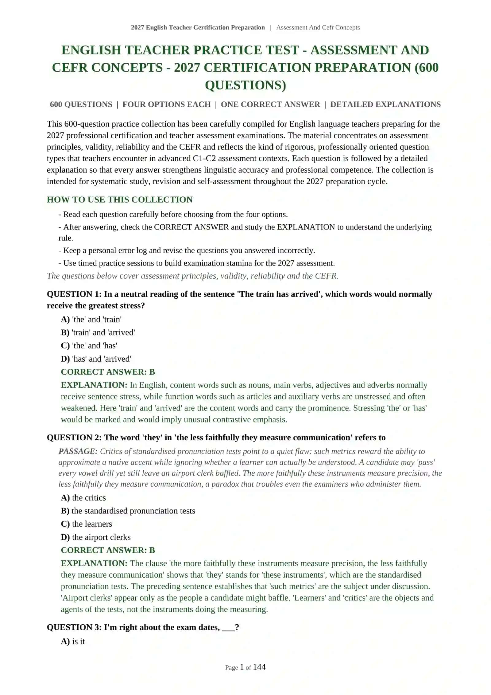 2027 English Teacher Certification Preparation | Assessment And Cefr Concepts 2