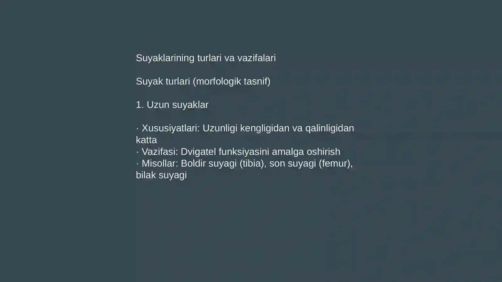 Suyaklarining turlari va vazifalari 2