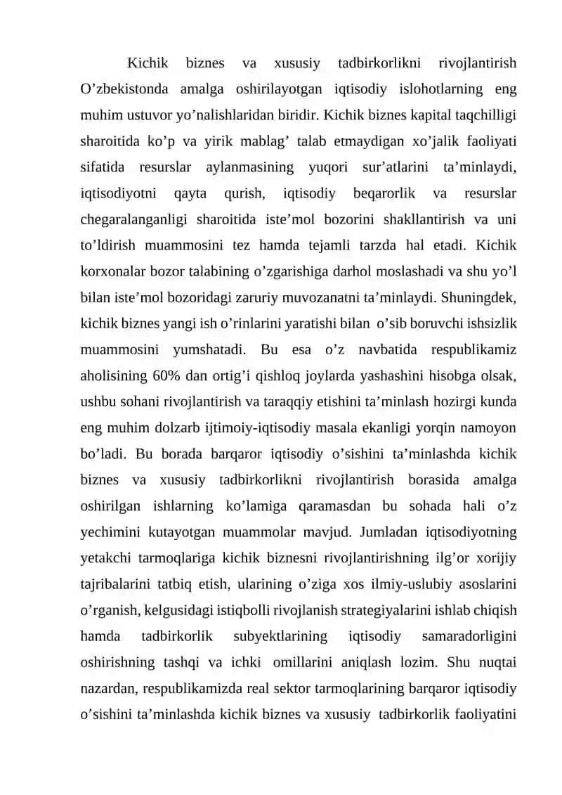 Kichik biznes va xususiy tadbirkorlikni rivojlantirish 2