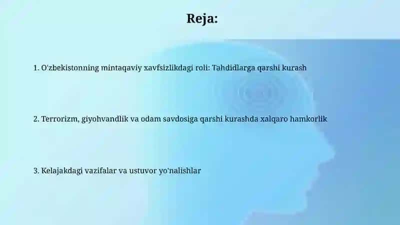 Osiyoda xavfsizlik terrorizm giyohvandlik va odam savdosiga qarshi kurashishda O'zbekiston roli 2
