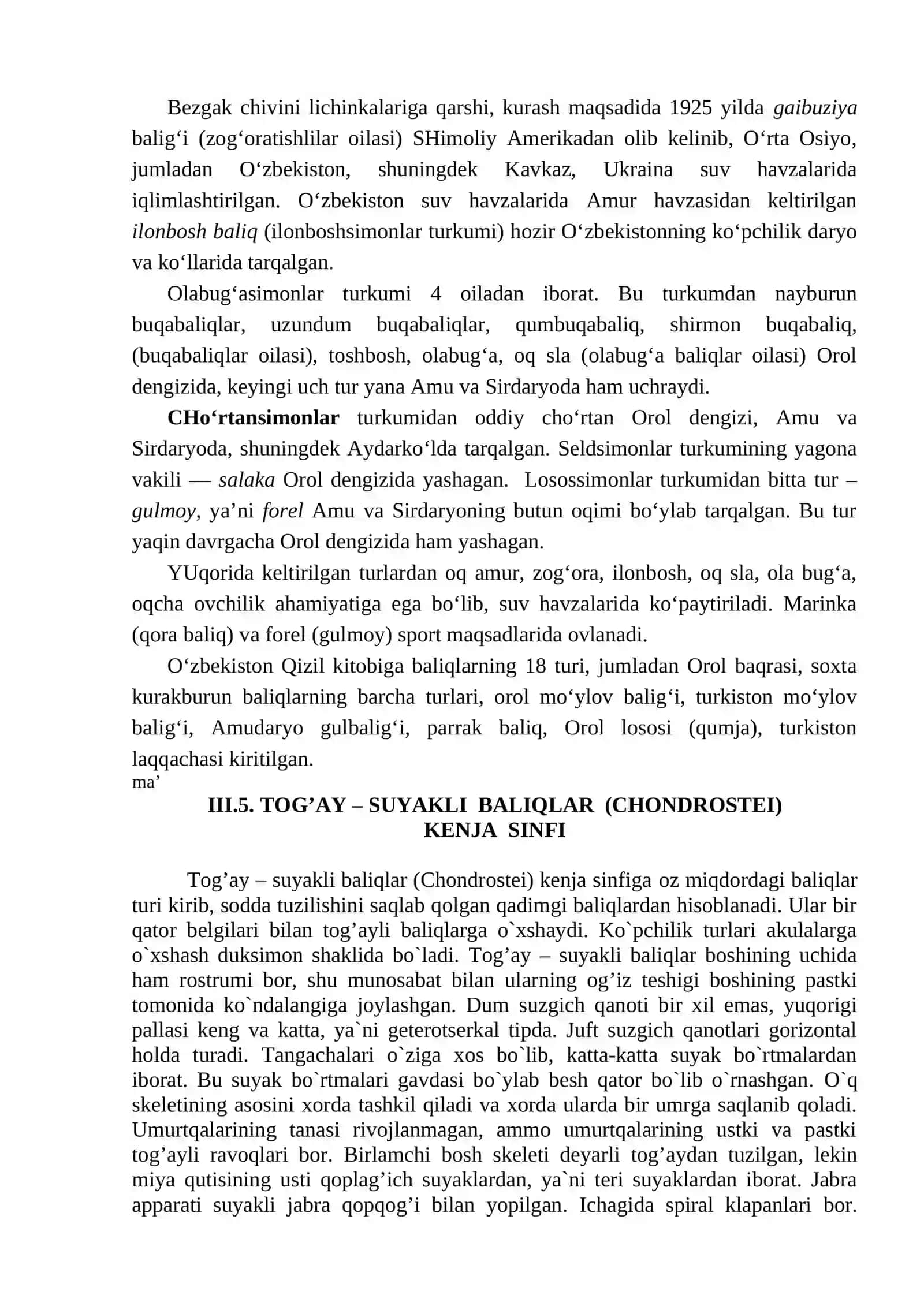 Respublikamiz faunasida baliqlar va chilikning o’rni 2