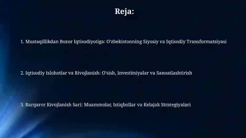 O'zbekiston Mustaqilligi va Iqtisodiy Rivojlanish 2