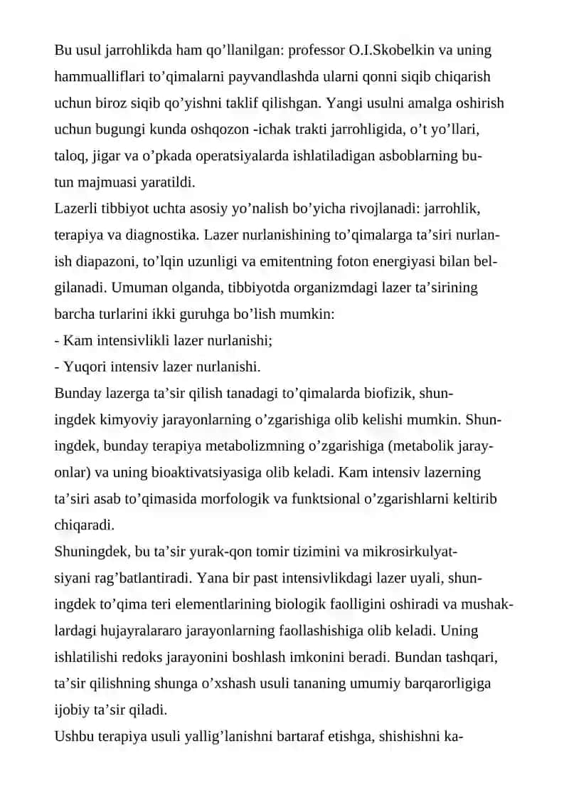 LAZERLARNING TIBBIYOTDA QO‘LLANISH 2