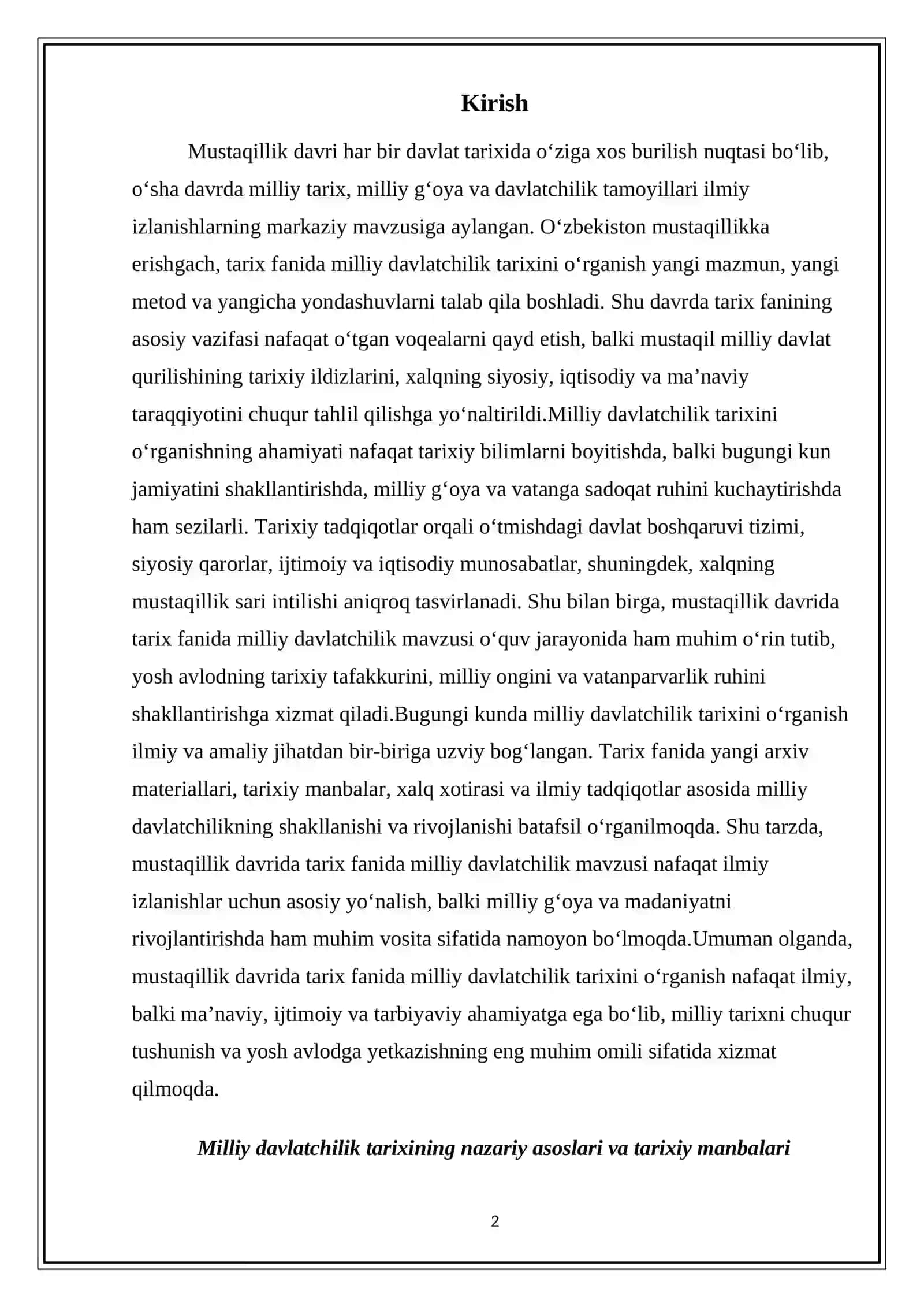 Mustaqillik davrida tarix fanida milliy davlatchilik tarixining o‘rni 2