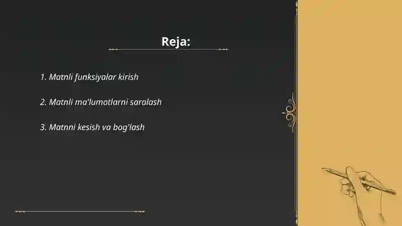 Matnli funksiyalar bilan ishlash 2
