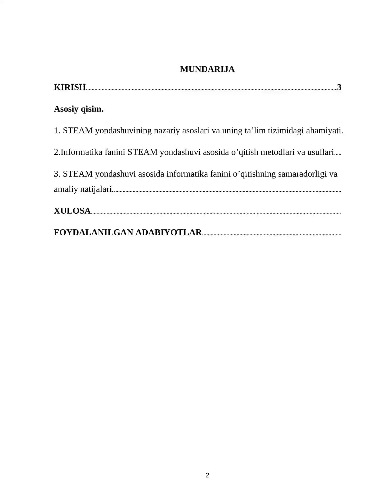 Informatikaning STEAM yondashuviga asoslangan o'qitish metodikasi 2