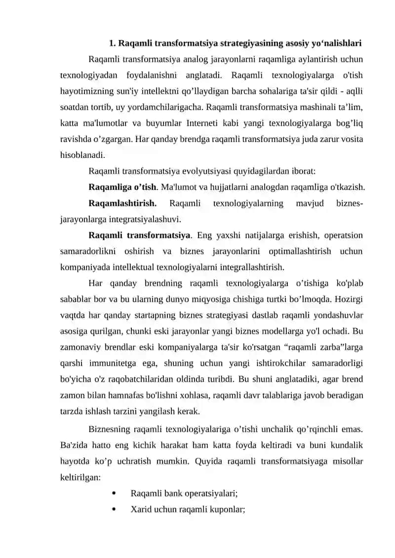 Raqamli transformatsiyalarni yo'nalishlari 2