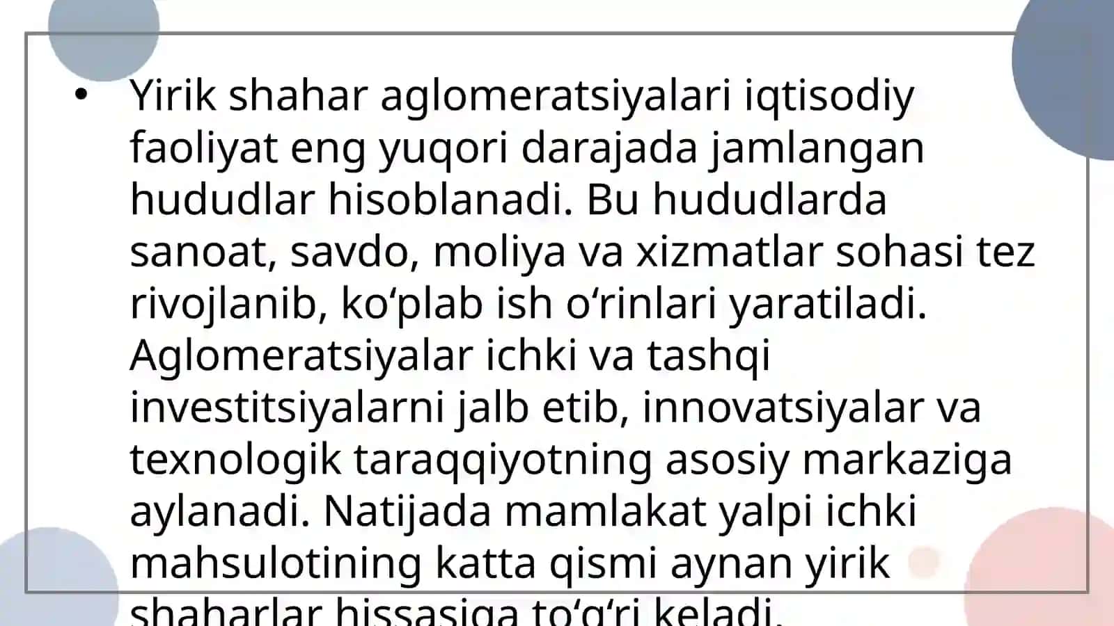 Yirik shahar aglomeratsiyalarining siyosiy va iqtisodiy taraqqiyotga ta'sirini baholash 2