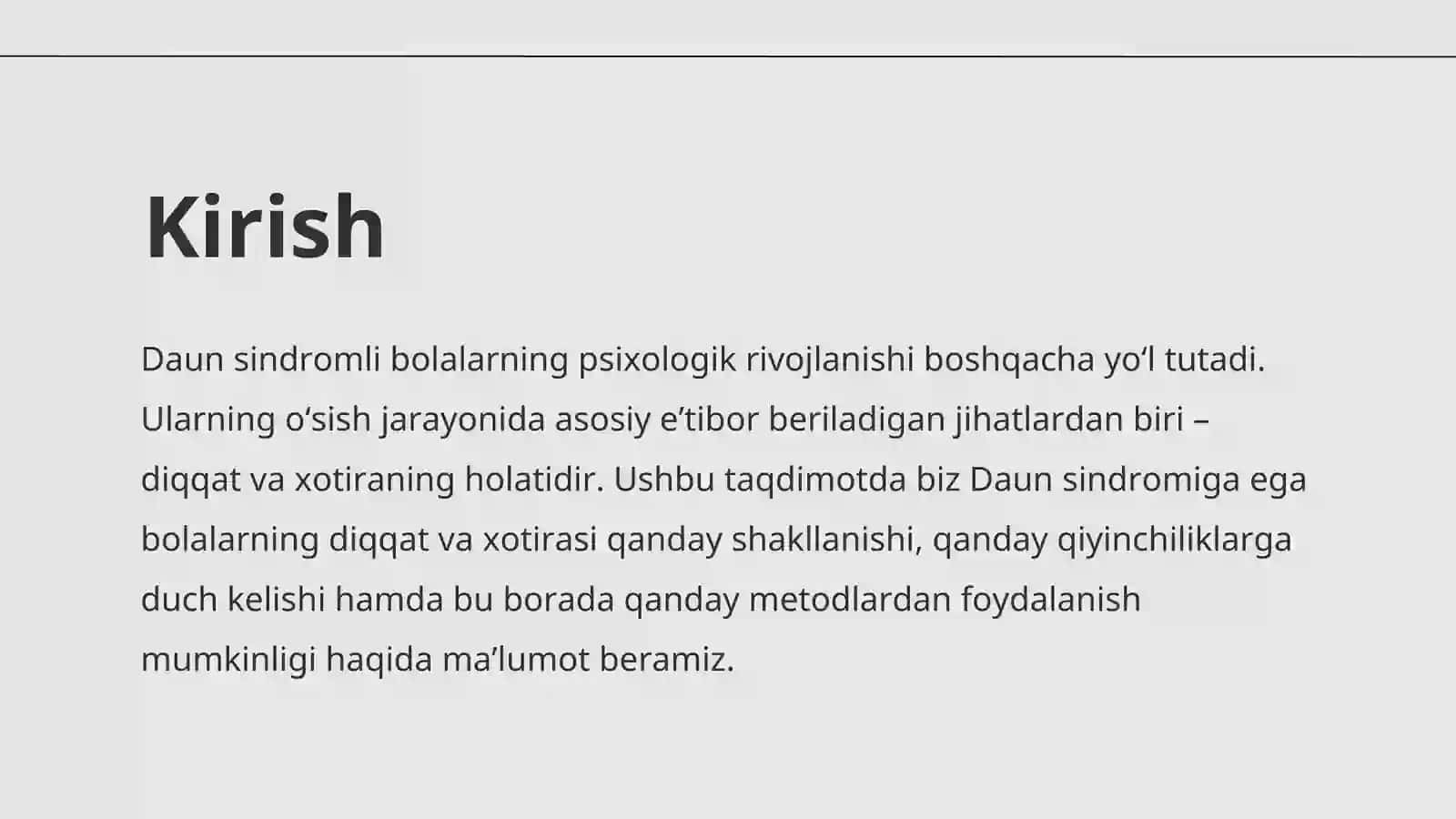 Daun sindromli bolalarni diqqat va xotirasi 2