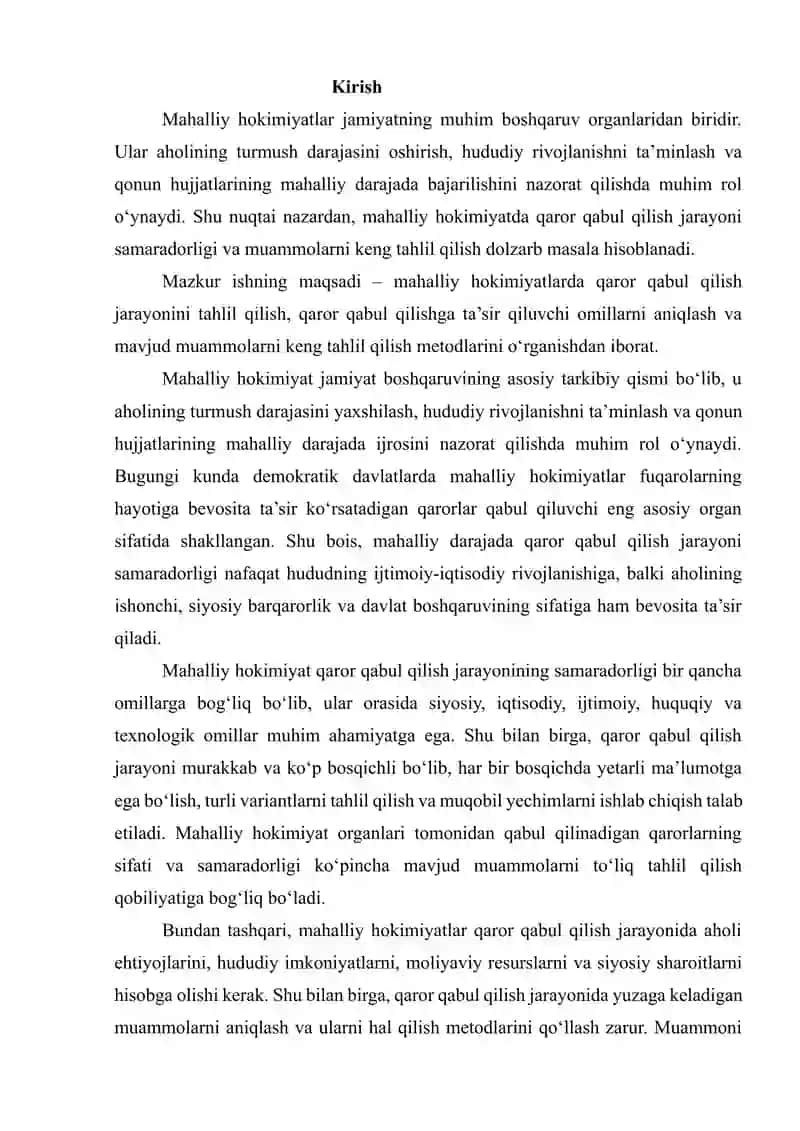 Mahalliy hokimiyatda Qaror Qabul Qilish Jarayoni va Muammoni Keng Tahlil Qilish 2