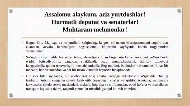 Prezident Shavkat Mirziyoyevning 2025-yil 26-dekabrda xalqga qilgan murojaatnomasi 2