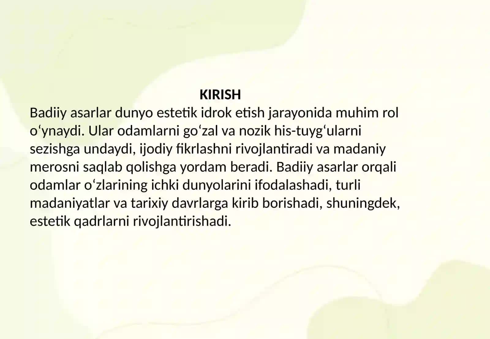Dunyo estetik idrok etishda badiiy asarlarning ahamiyati 2