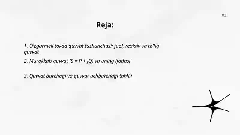 Oʼzgermeli tok quwatliligʻi. Quwat koeffcienti 2