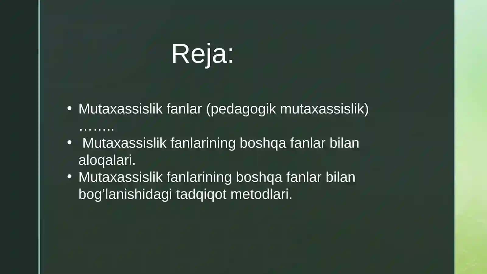 Mutaxassislik fanlarning boshqa fanlar bilan aloqadorligi 2