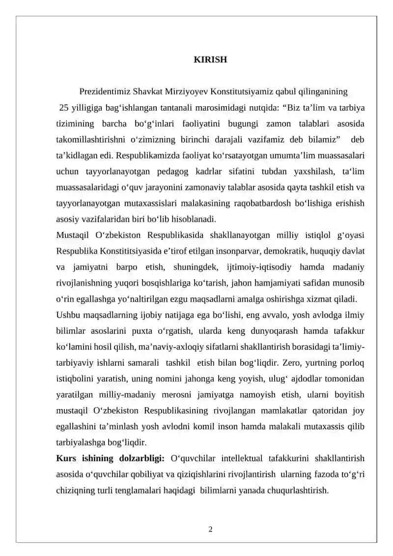 Algebraik chiziq va uning tartibi. To‘g‘ri chiziqning turli tenglamalari 2