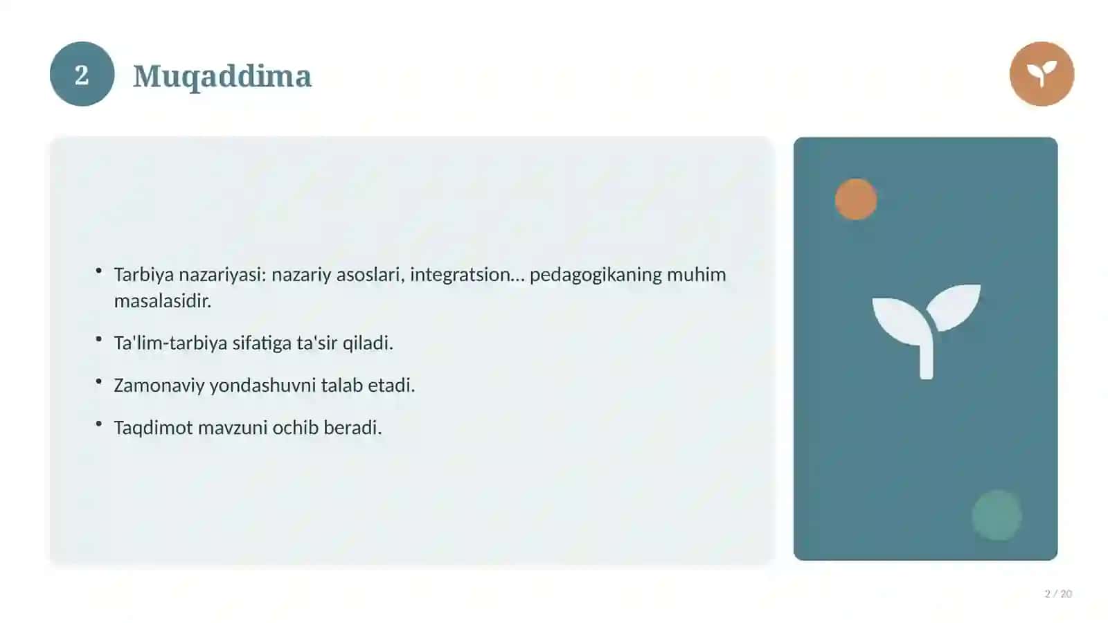 Tarbiya nazariyasi: nazariy asoslari, integratsion yondashuvda (Mustaqil ta'lim topshirig'i) 2