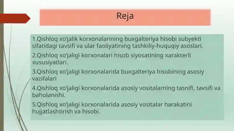 Qishloq xo‘jalik korxonalarida buxgalteriya hisobi 2