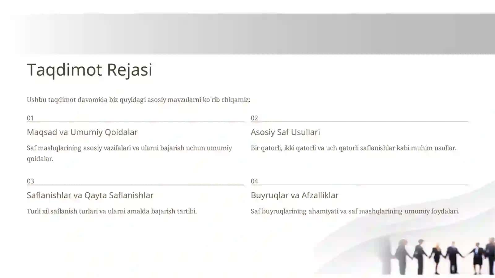 Saf Mashqlari: Umumiy Qoidalar va Asosiy Tushunchalar 2