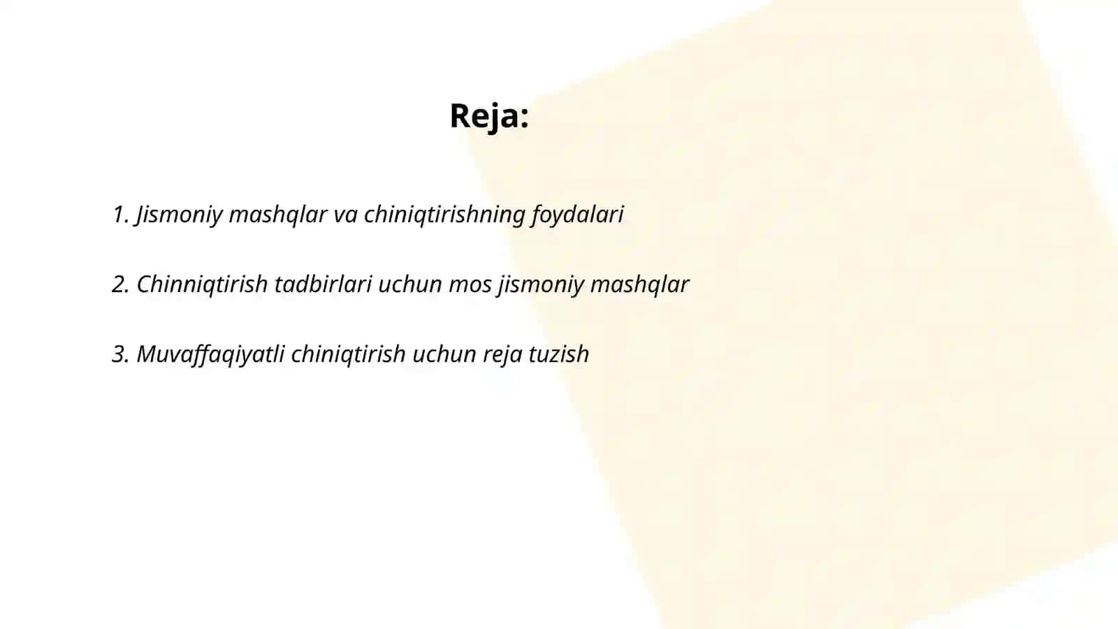 Jismoniy mashqlar bilan amalga oshiriladigan chiniqtirish tadbirlari 2