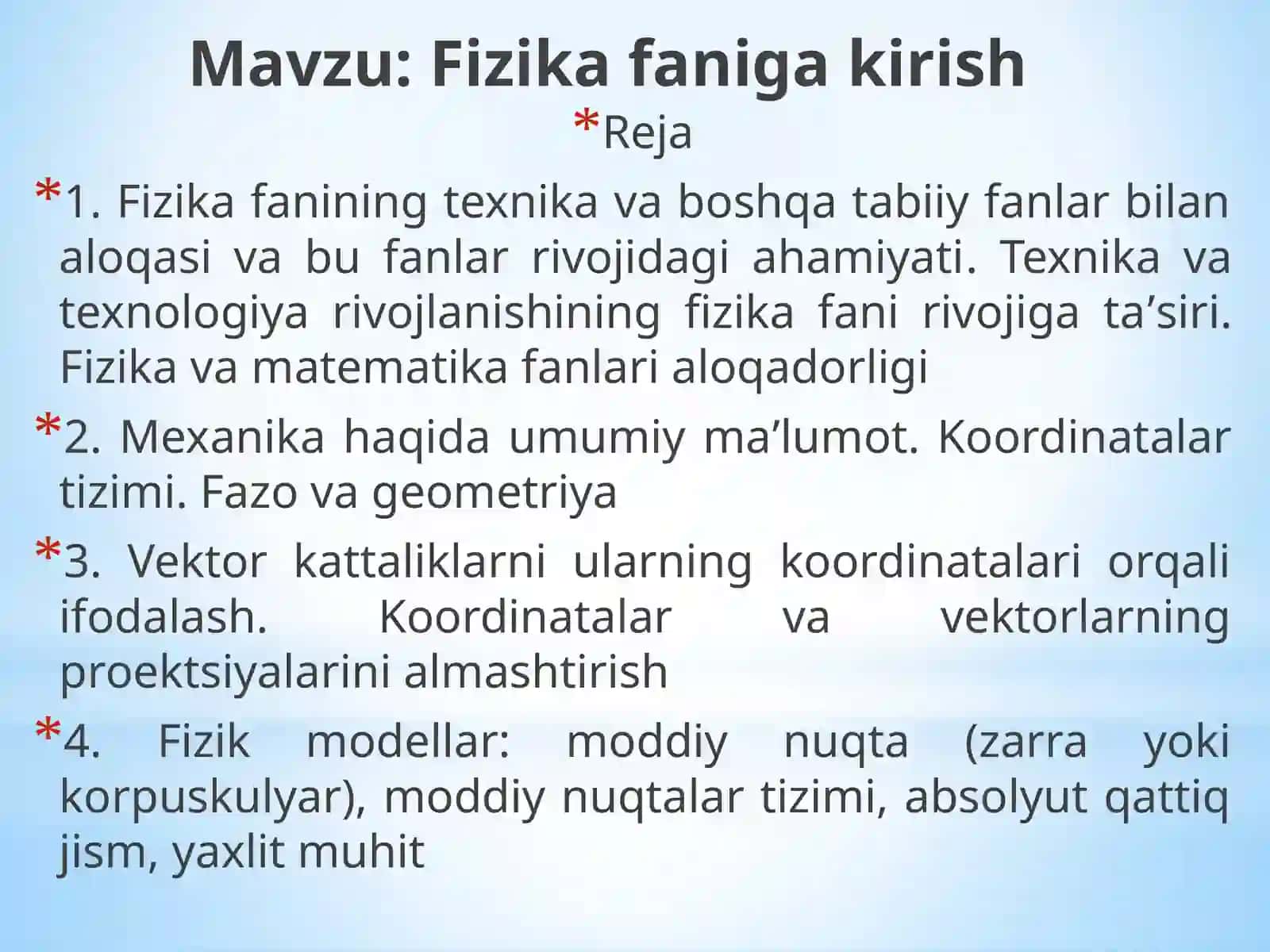 Kirish. Fanni o‘qitishning maqsad va vazifalari. Kinematika asoslari 2