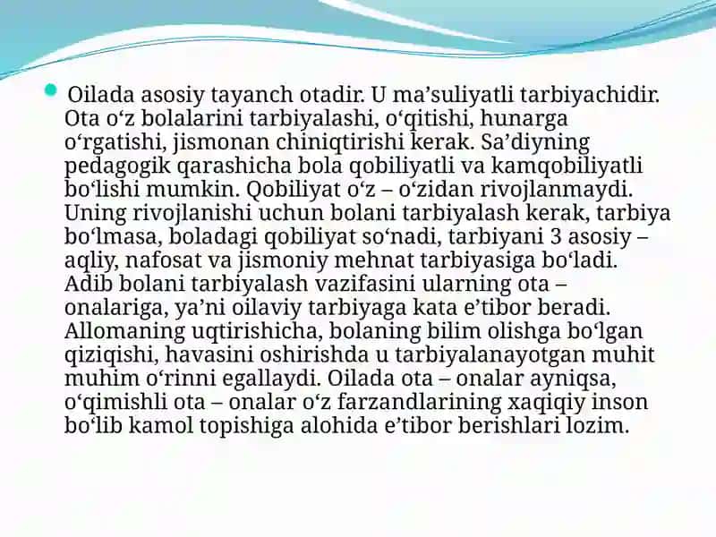 Ta'lim tarbiya jarayonida oila mahalla va ta‘lim muassasalarining hamkorligi. 2