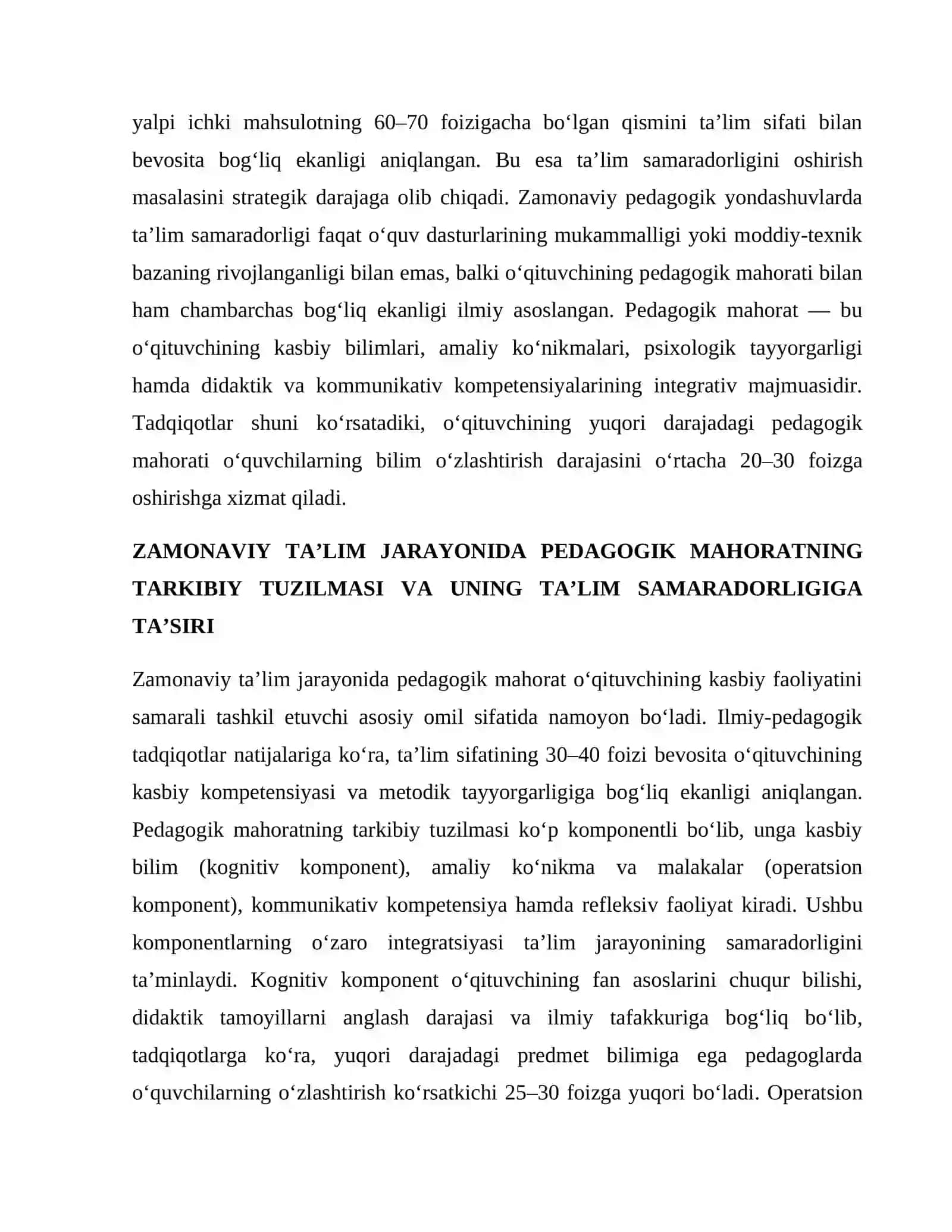 ZAMONAVIY TAʼLIM TIZIMIDA TAʼLIM SAMARADORLIGINI OSHIRISHDA PEDAGOGIK MAHORATNING OʻRNI 2