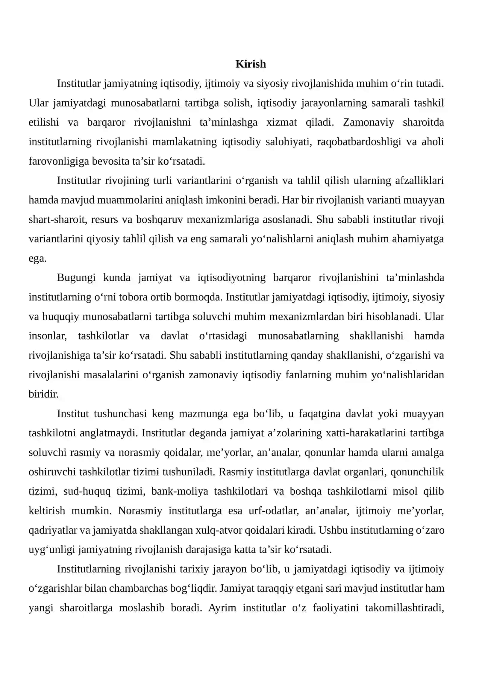 Institutlar rivoji variantlari bo‘yicha tahlil 2