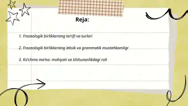 Frazeologik birliklar. Frazeologik birliklarning koʻchma maʼnoga asoslanishi 2