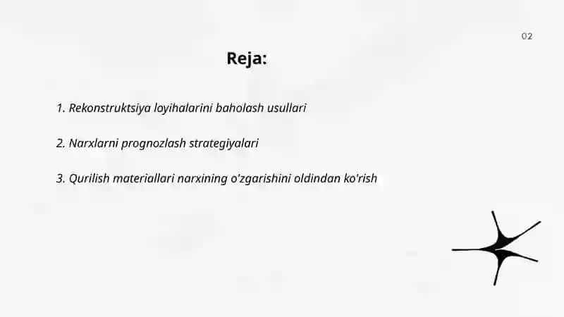 Rekonstruktsiya loyihalarini baholash usullari 2