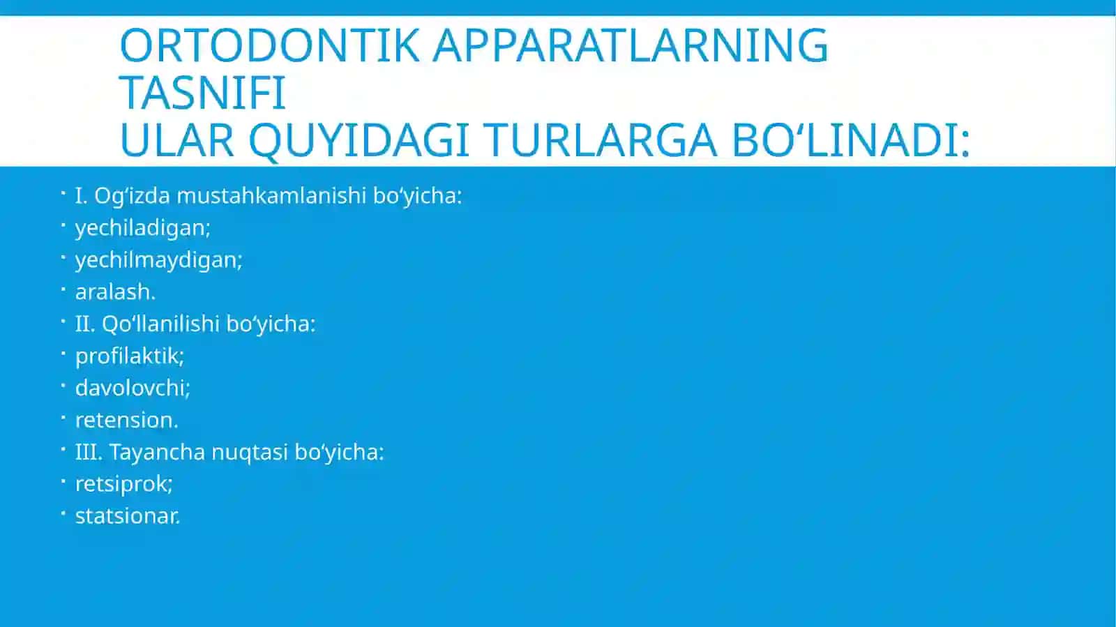 Ortodontiyada apparatlar bilan davolash usullari ortondik apparatlar tasnifi.mexanik ta'sir qiluvchi apparatlar. 2