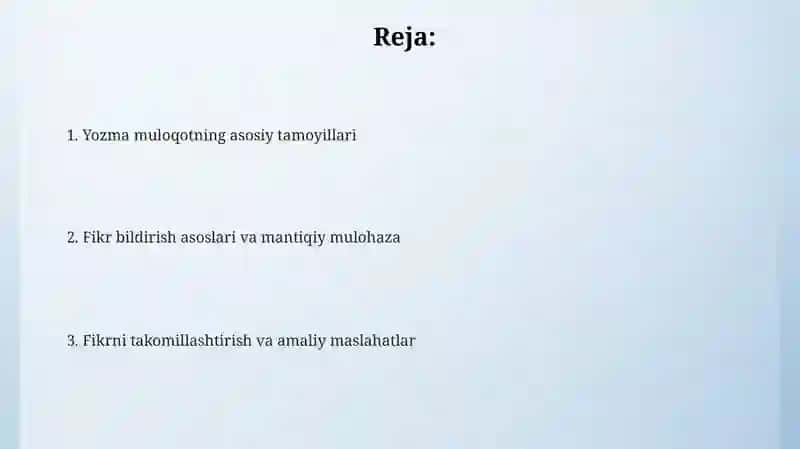 Yozma muloqot va fikr bildirish asoslari 2