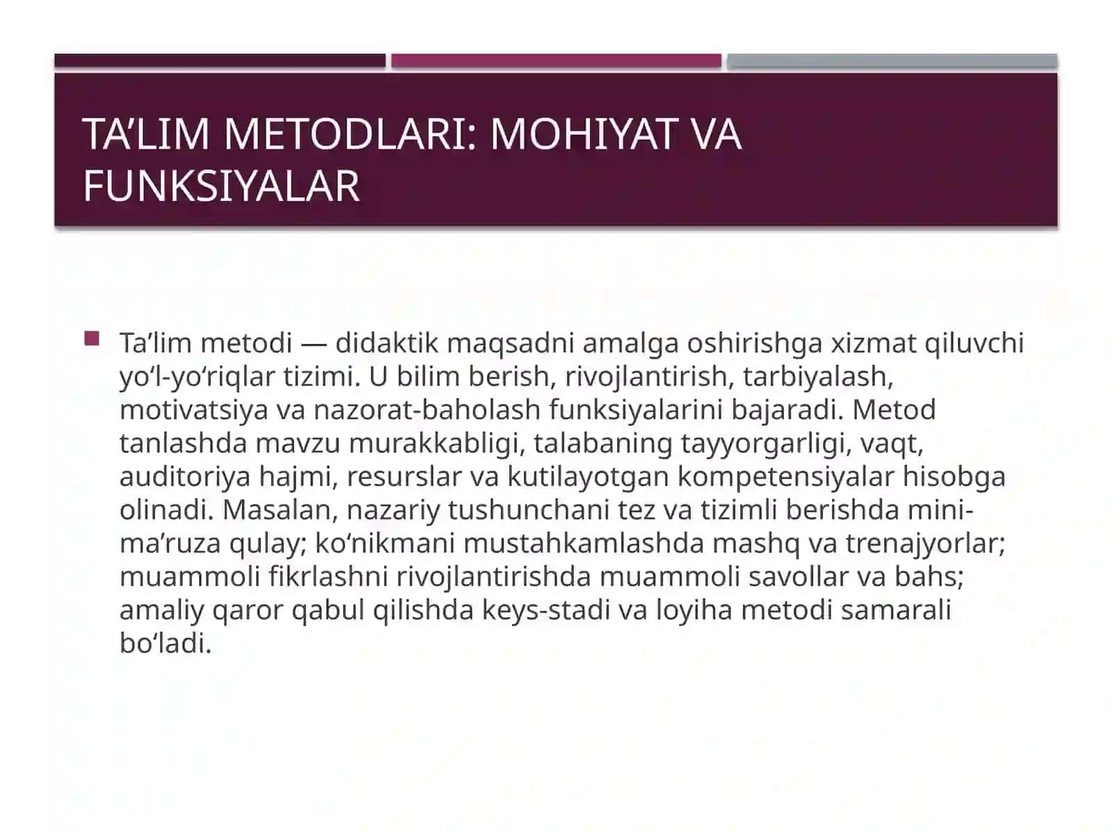 Ta’lim metodlari va vositalarini tahlil qilish 2