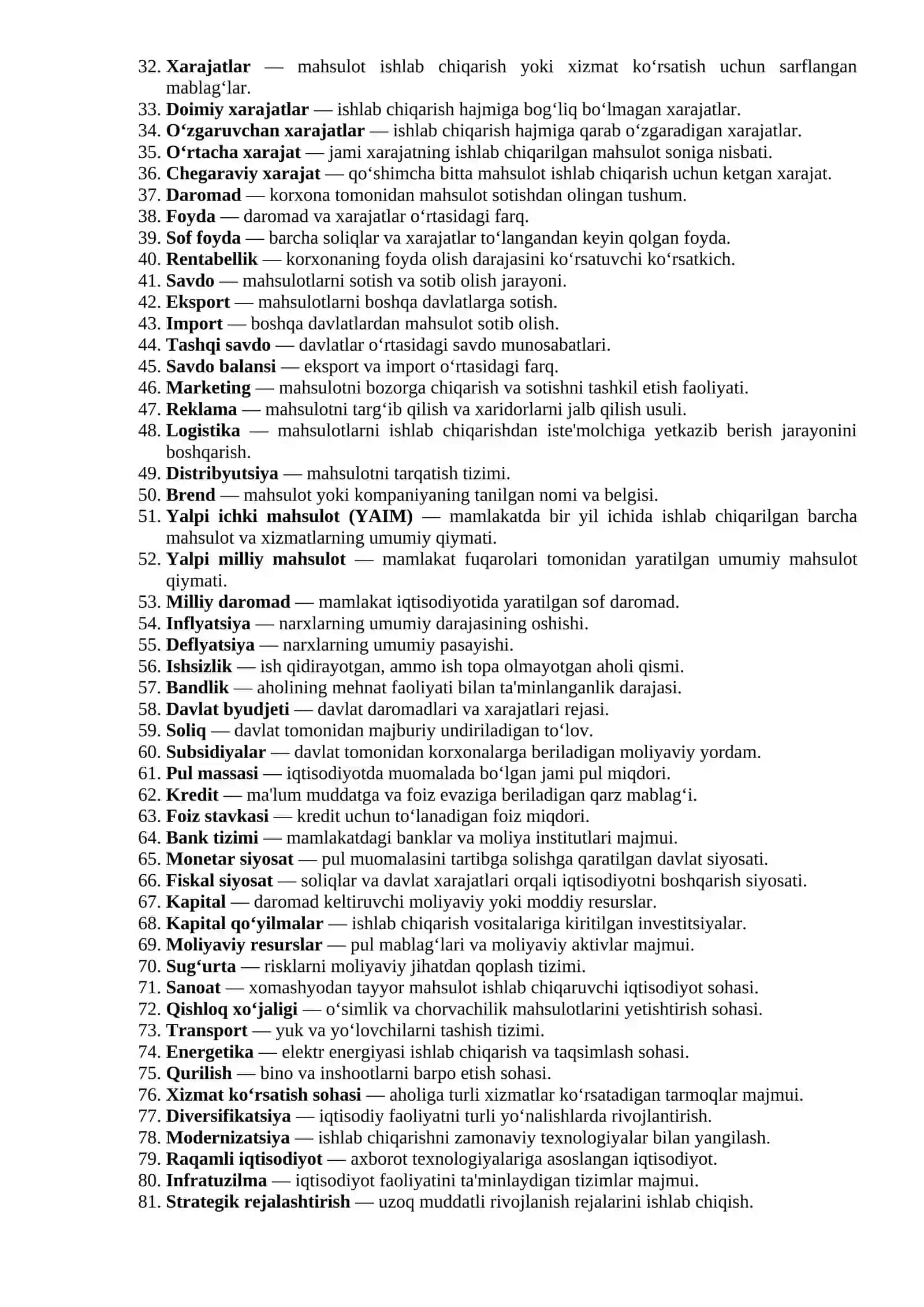 Tarmoqlar iqtisodiyoti faniga oid 200 ta iqtisodiy termin 2