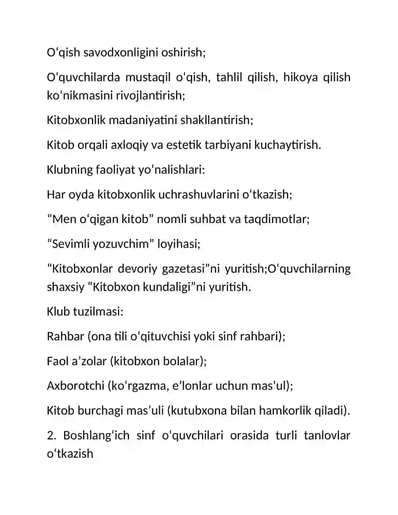 "Eng yaxshi kitobxon" klubini yaratish uchun tavsiyalar 2