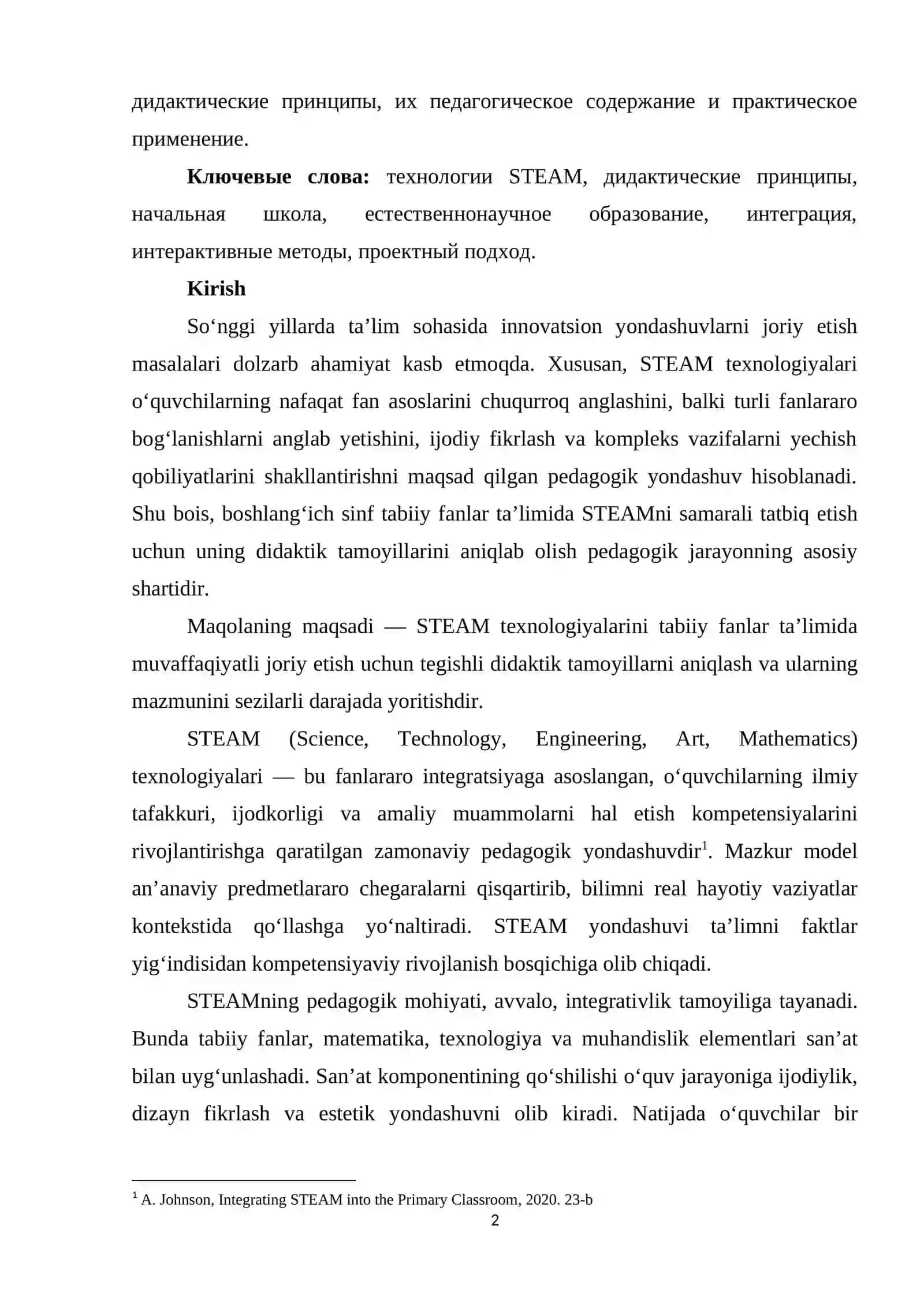 BОSHLАNG‘IСH SINF TАBIY FАNLАR TА’LIMIDА STЕАM TЕXNОLОGIYАSINI LОYIHАLАSHTIRISHNING DIDАKTIK TАMОYLILАRI 2