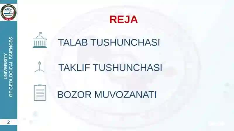 TALAB VA TAKLIF NAZARIYASI. BOZOR MUVOZANATI 2