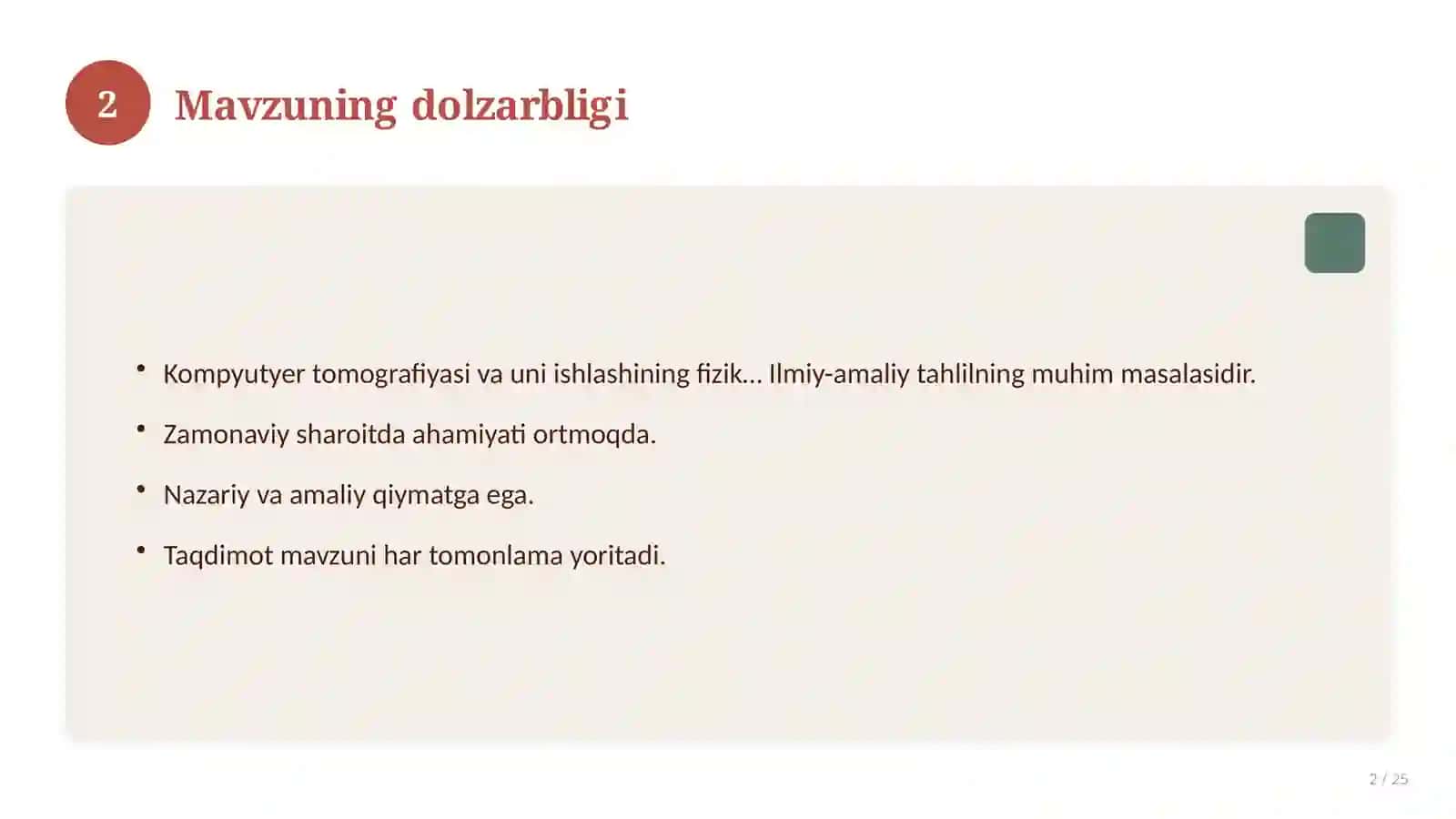 Kompyutyer tomografiyasi va uni ishlashining fizik asoslari 2