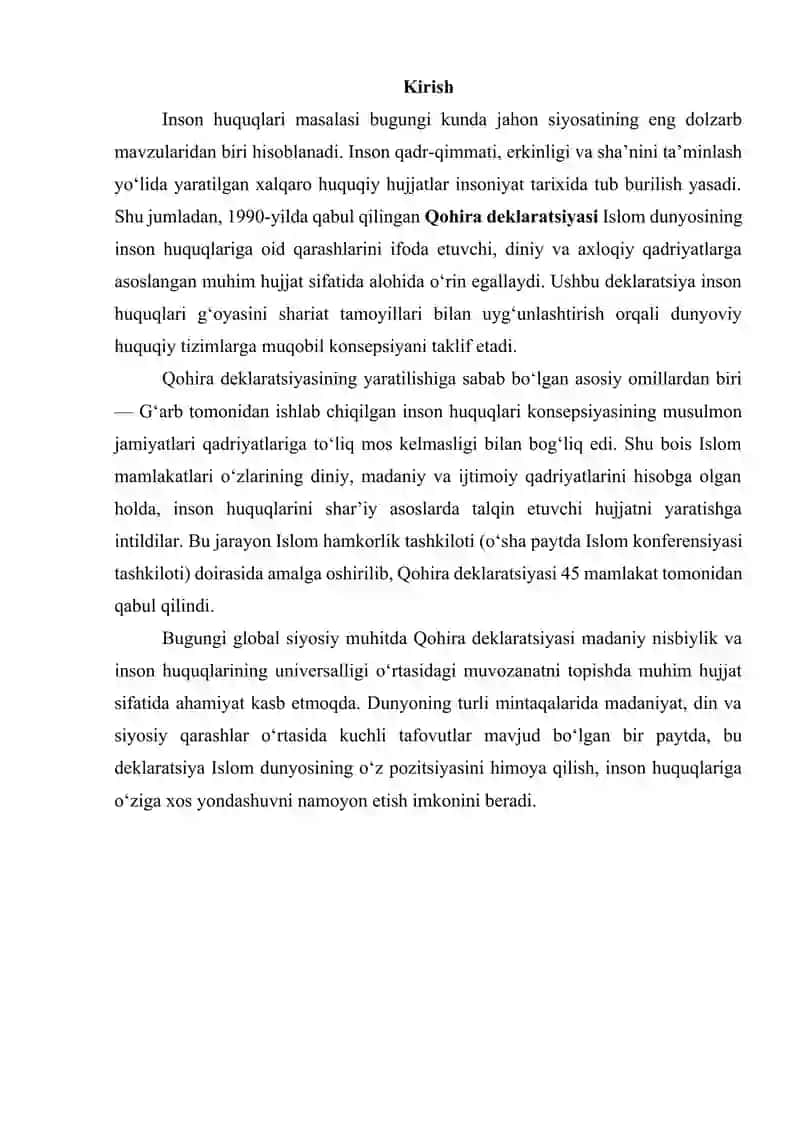 Qohira deklaratsiyasi tarixi va mazmuni 2